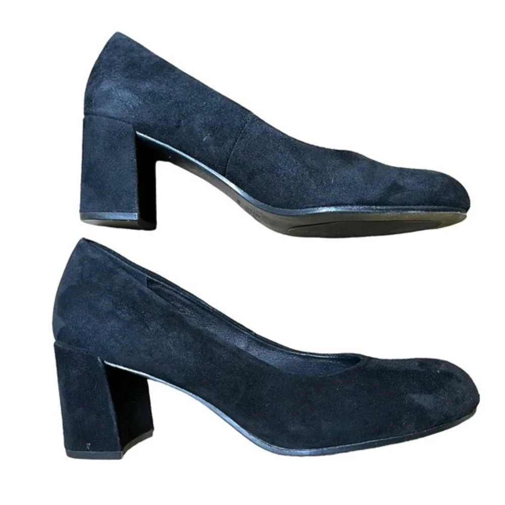 EILEEN FISHER Black‎ Suede Slip Ons Block Heel Pump Career Shoe Size 7